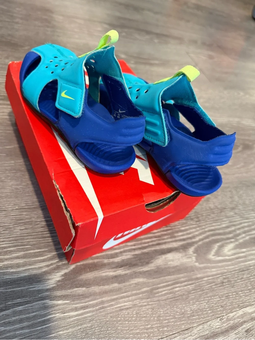Nike Kids Blue and Neon Yellow Water Shoes
